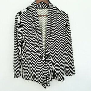 Black And Beige Herring Bone Cardigan With Leather Buckle Made In USA Size XL